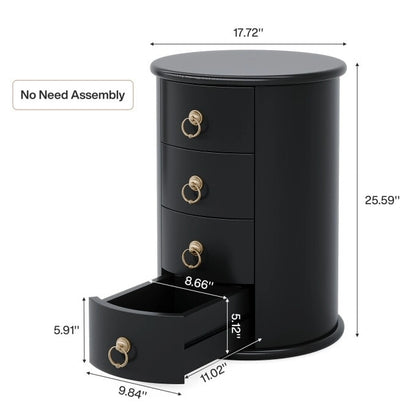 No Assembly Round Solid Wood End Table, Small Side Table with Drawers