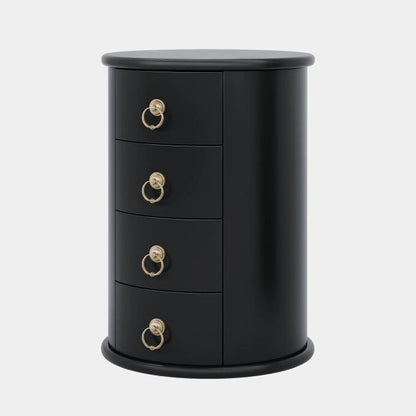 No Assembly Round Solid Wood End Table, Small Side Table with Drawers