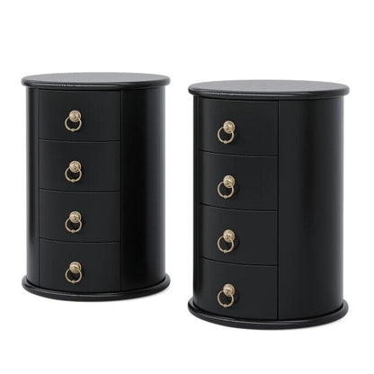 No Assembly Round Solid Wood End Table, Small Side Table with Drawers