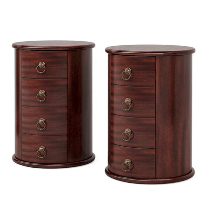 No Assembly Round Solid Wood End Table, Small Side Table with Drawers