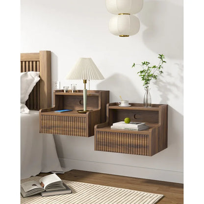 Anmytek Set of 2 Modern Floating Bedroom Nightstand with Storage Drawer and Open Shelf
