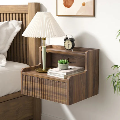 Anmytek Set of 2 Modern Floating Bedroom Nightstand with Storage Drawer and Open Shelf