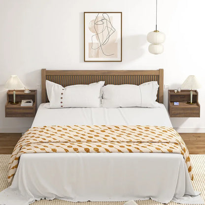 Anmytek Set of 2 Modern Floating Bedroom Nightstand with Storage Drawer and Open Shelf