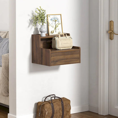 Anmytek Set of 2 Modern Floating Bedroom Nightstand with Storage Drawer and Open Shelf