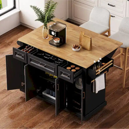 53 Kitchen Island With Drop Leaf, Kitchen Island On Wheels with Storage, Rolling Kitchen Table, Mobile Kitchen Cart