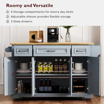 53 Kitchen Island With Drop Leaf, Kitchen Island On Wheels with Storage, Rolling Kitchen Table, Mobile Kitchen Cart