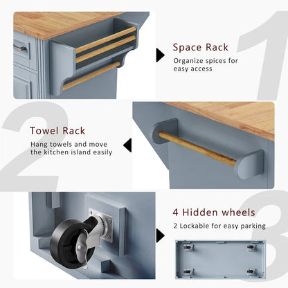 53 Kitchen Island With Drop Leaf, Kitchen Island On Wheels with Storage, Rolling Kitchen Table, Mobile Kitchen Cart