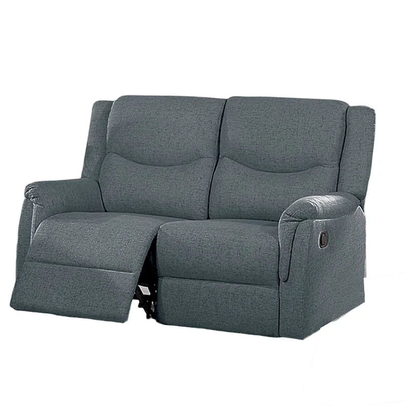 Ammy Manual Recliner Loveseat, 53in Solid Wood, Dark Gray Faux Burlap