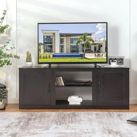 TV Stand 58 Console Center W/ 2 Cabinets for 65 TV Black - 58 inches