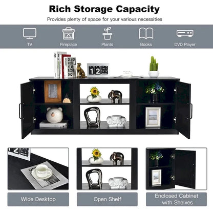 TV Stand 58 Console Center W/ 2 Cabinets for 65 TV Black - 58 inches