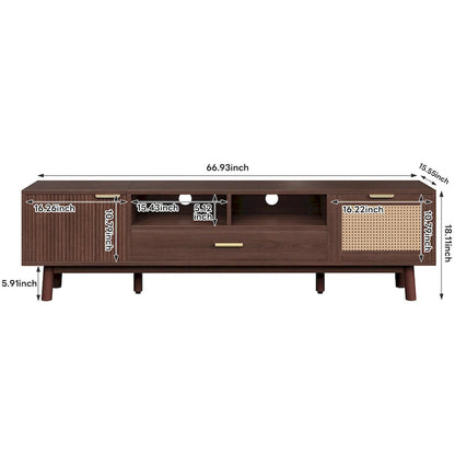Dark Brown Solid Wood TV Stand for 75 TVsTV Console with Soft-Closing Door and Drop-Down Door Cabinet