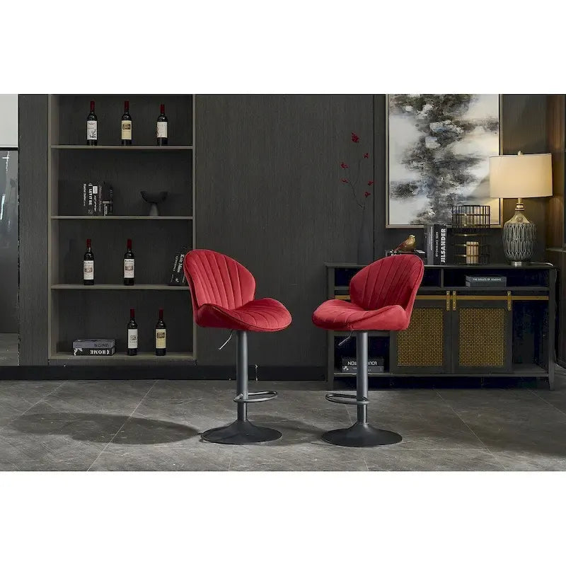 Adjustable Swivel Bar Stools Set of 2, Counter Height Bar Chairs with Back, Velvet Armless Dining Chair with Footrest