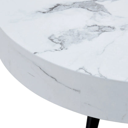 Modern Marble Pattern Round Coffee Table with Black Metal Legs and Adjustable Table Feet, for Living Room