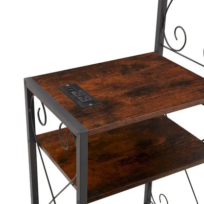 Rustic Brown Metal Queen Bed Frame, Headboard with 2 Nightstands and Bookcase