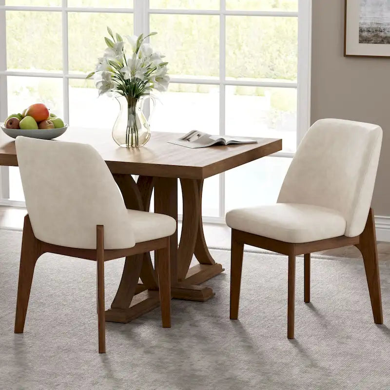 set of 2 upholstered side chairs with wooden legs, suitable for kitchen, dining room and office