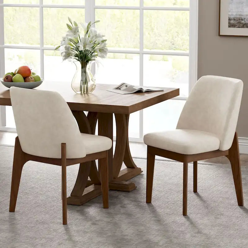 set of 2 upholstered side chairs with wooden legs, suitable for kitchen, dining room and office