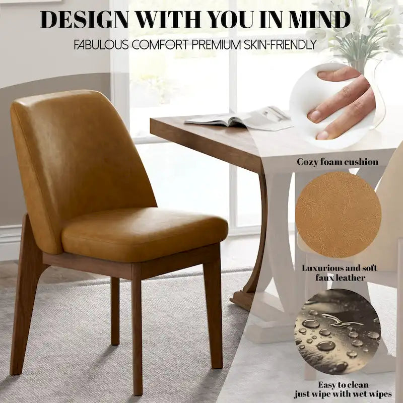 set of 2 upholstered side chairs with wooden legs, suitable for kitchen, dining room and office