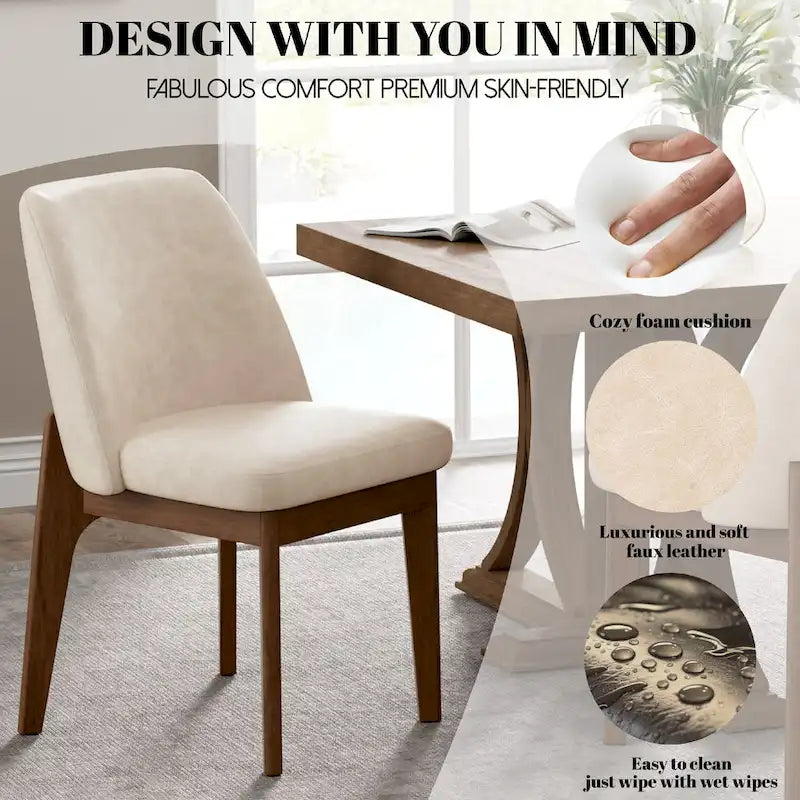 set of 2 upholstered side chairs with wooden legs, suitable for kitchen, dining room and office