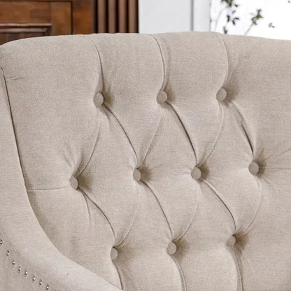 Linen Upholstered Accent Chair with Solid Wood Legs,Mid-Century Modern Single Lounge Sofa Chair for Living Room and Bedroom