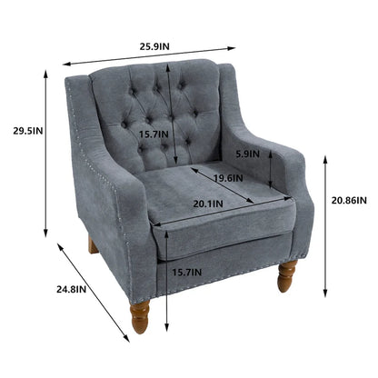 Linen Upholstered Accent Chair with Solid Wood Legs,Mid-Century Modern Single Lounge Sofa Chair for Living Room and Bedroom