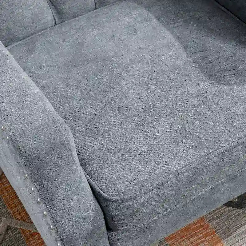 Linen Upholstered Accent Chair with Solid Wood Legs,Mid-Century Modern Single Lounge Sofa Chair for Living Room and Bedroom