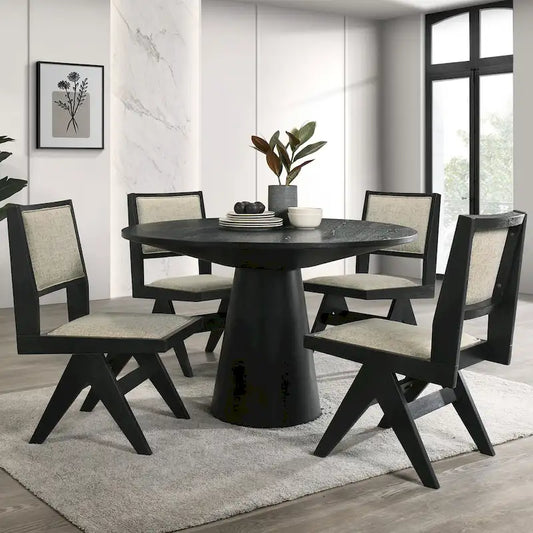 Furniture of America Evrena Modern 5-Piece Black Solid Wood 48-inch Round Dining Set