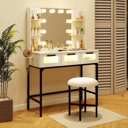 Costway Makeup Vanity Desk with Hollywood Mirror & Lights 3-Color - See Details