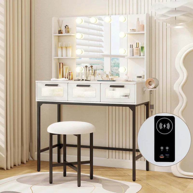 Costway Makeup Vanity Desk with Hollywood Mirror & Lights 3-Color - See Details