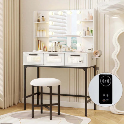 Costway Makeup Vanity Desk with Hollywood Mirror & Lights 3-Color - See Details