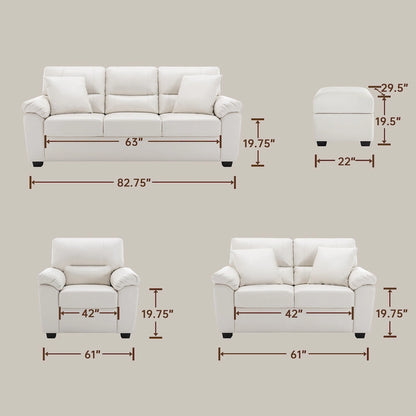 Upholstered Living Room Set, 4 Pieces - Faux Leather Chair, Loveseat, sofa with Ottoman