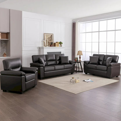 Upholstered Living Room Set, 4 Pieces - Faux Leather Chair, Loveseat, sofa with Ottoman