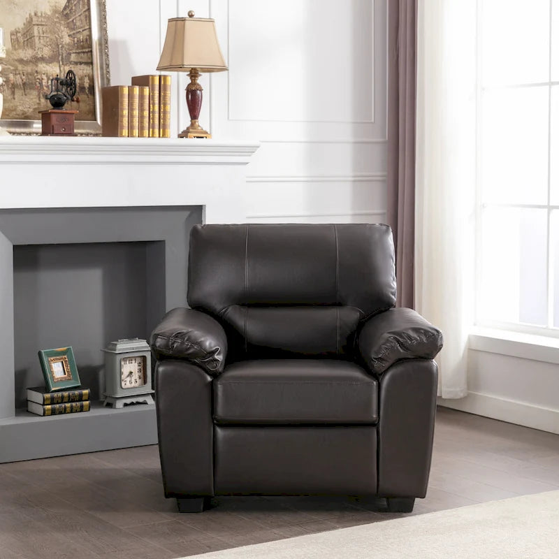 Upholstered Living Room Set, 4 Pieces - Faux Leather Chair, Loveseat, sofa with Ottoman