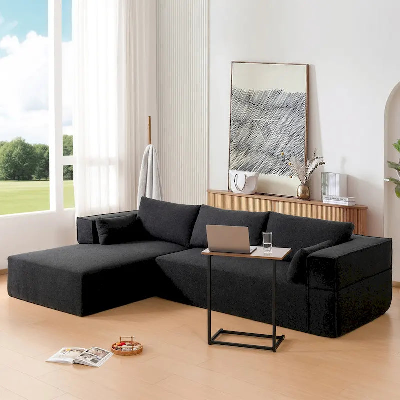L-Shaped Modular Sectional Sofa with Side Table, Chaise, Wide Seat