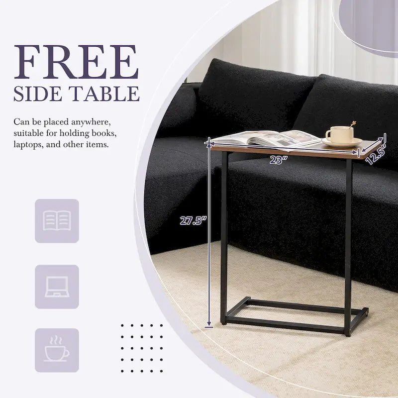 L-Shaped Modular Sectional Sofa with Side Table, Chaise, Wide Seat