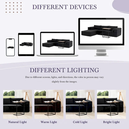 L-Shaped Modular Sectional Sofa with Side Table, Chaise, Wide Seat