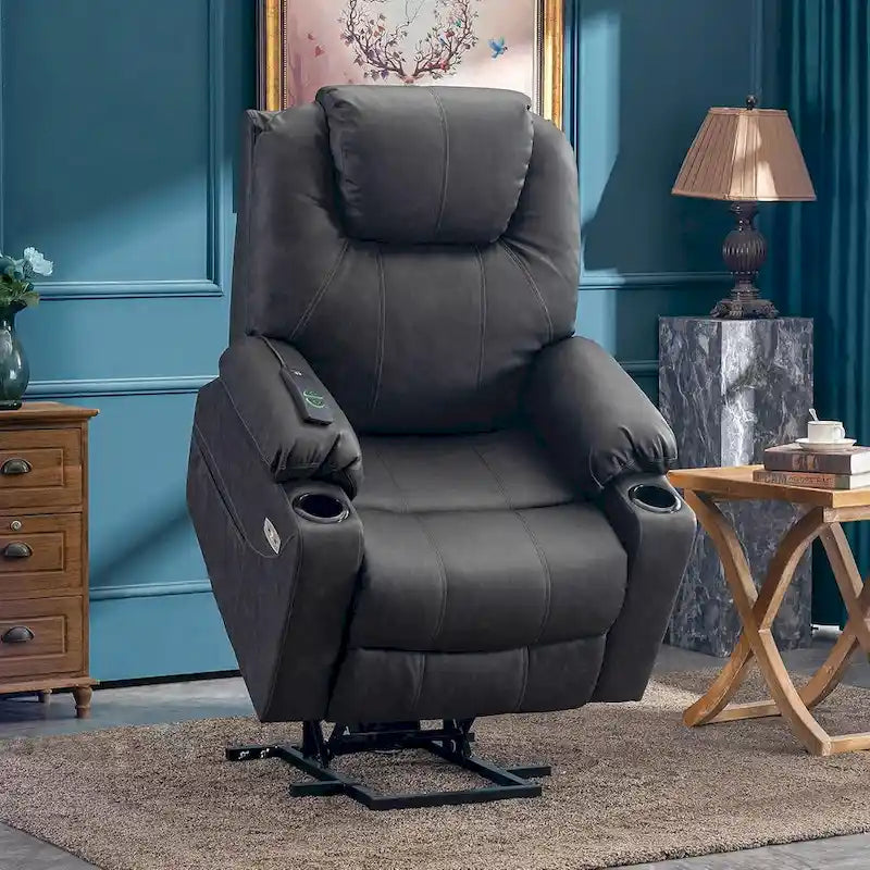 MCombo Electric Power Lift Recliner Chair Sofa with Massage and Heat, 3 Positions, USB Ports, Faux Leather 7040