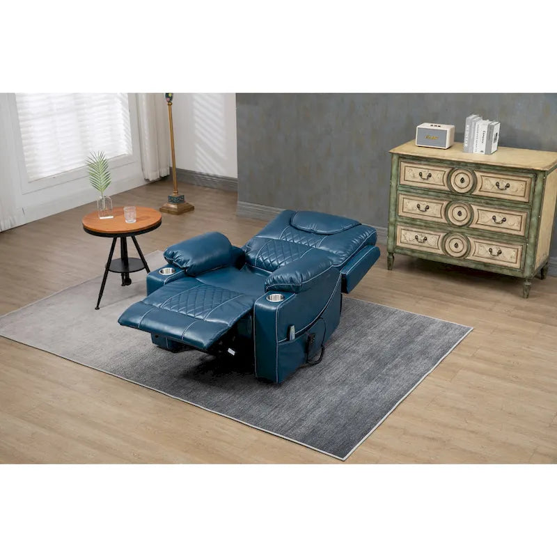 Oversized PU Leather Power Lift Recliner with Massage, Lumbar Heating, Cup Holder, 180 Flat Lay