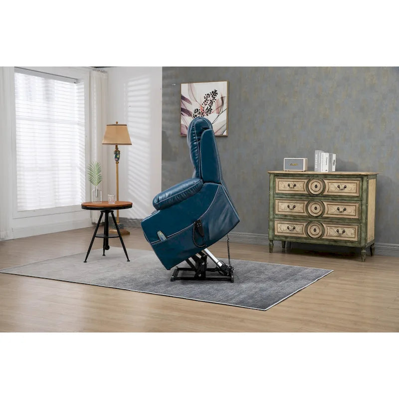 Oversized PU Leather Power Lift Recliner with Massage, Lumbar Heating, Cup Holder, 180 Flat Lay