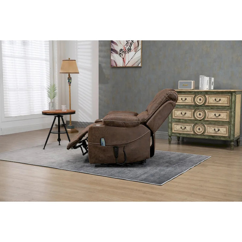 Oversized PU Leather Power Lift Recliner with Massage, Lumbar Heating, Cup Holder, 180 Flat Lay