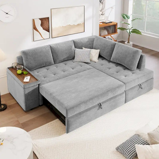 91.5 L-Shaped 4-Seat Sleeper Sofa with Pull-Out Bed and Storage