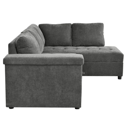 91.5 L-Shaped 4-Seat Sleeper Sofa with Pull-Out Bed and Storage