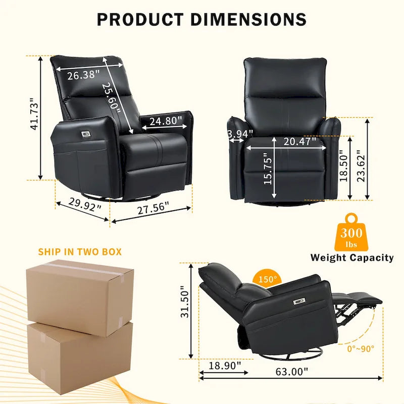270 Swivel Rocker Power Recliner with USB Ports