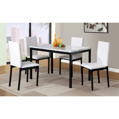 5-Piece Dining Table Set with Rectangular Faux Marble Top and 4 Faux Leather Upholstered Chairs