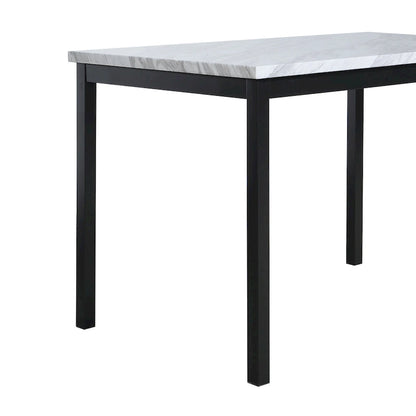 5-Piece Dining Table Set with Rectangular Faux Marble Top and 4 Faux Leather Upholstered Chairs