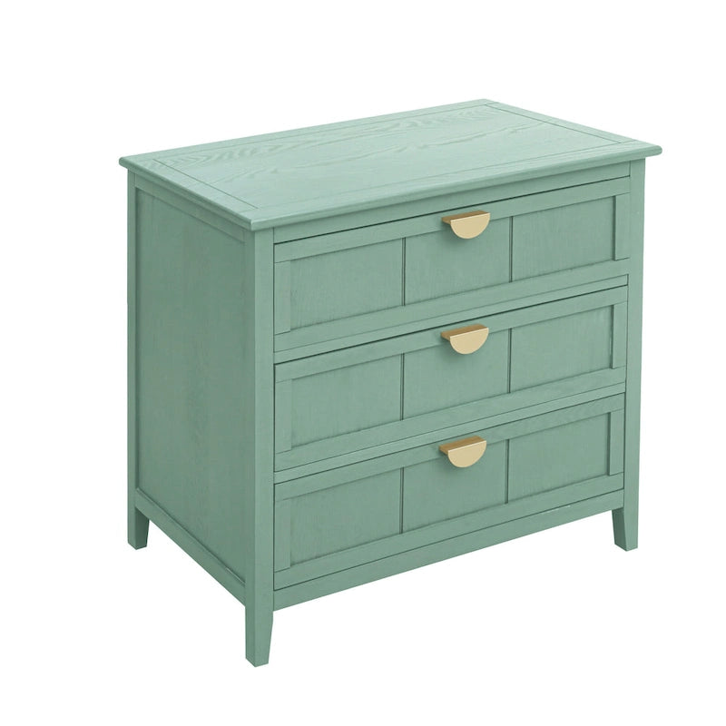 American Style 3-Drawer Vertical Chest Cabinet with Golden Handle for bedroom, living room