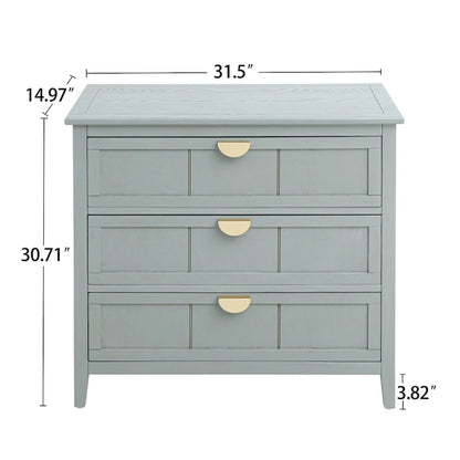 American Style 3-Drawer Vertical Chest Cabinet with Golden Handle for bedroom, living room