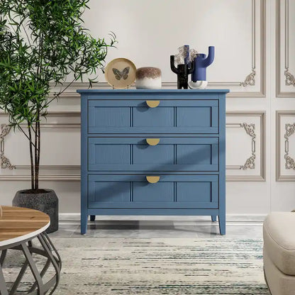 American Style 3-Drawer Vertical Chest Cabinet with Golden Handle for bedroom, living room