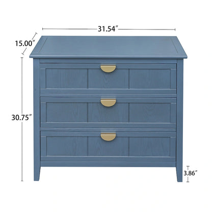 American Style 3-Drawer Vertical Chest Cabinet with Golden Handle for bedroom, living room