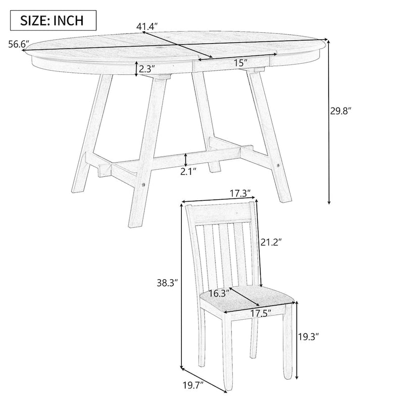5-Piece Wooden Dining Table Set with Round Extendable Table & 4 Chairs