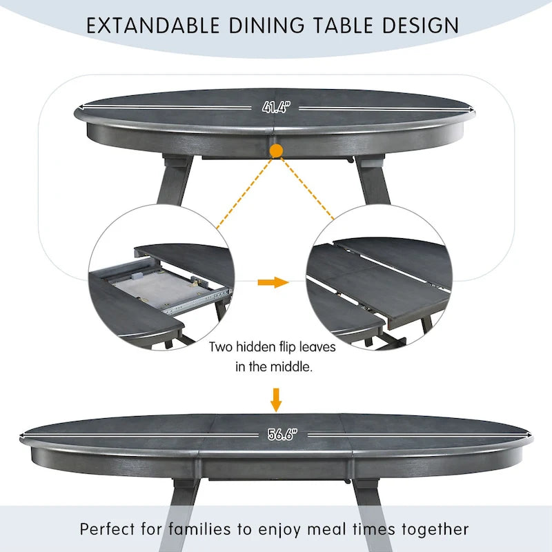 5-Piece Wooden Dining Table Set with Round Extendable Table & 4 Chairs